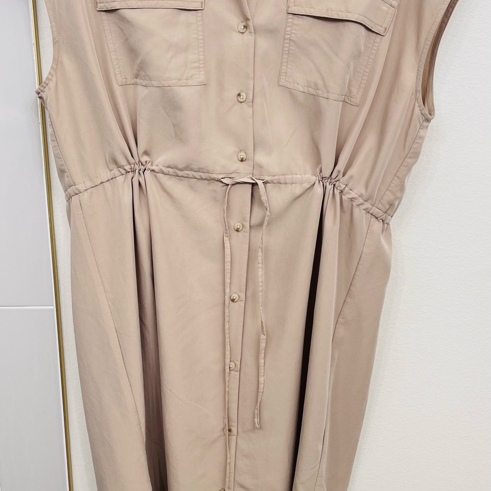 Beige Sleeveless Button-Down Dress